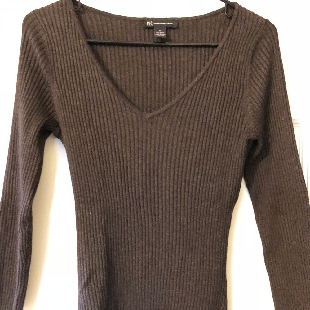 INC V-Neck Ribbed Sweater